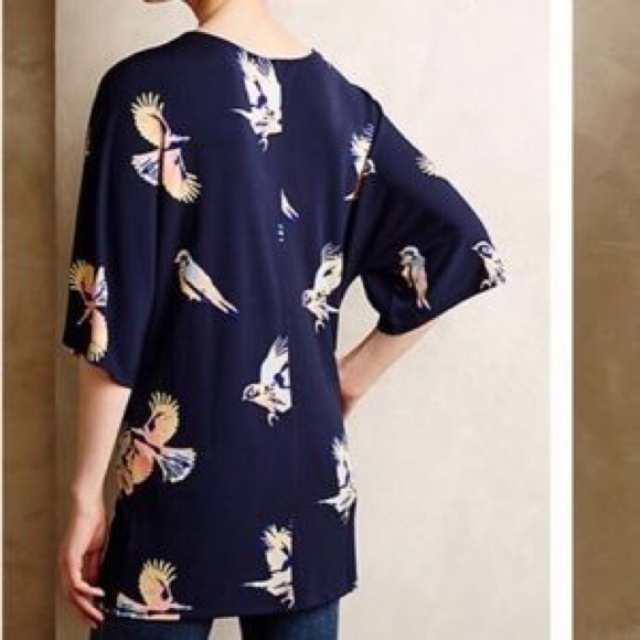 Anthropologie Deletta kimono bird navy tunic top - Picture 2 of 6